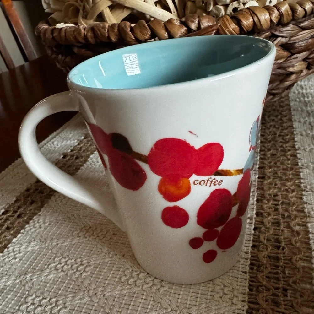 Starbucks Floral Ceramic Mug with Red and Blue Design